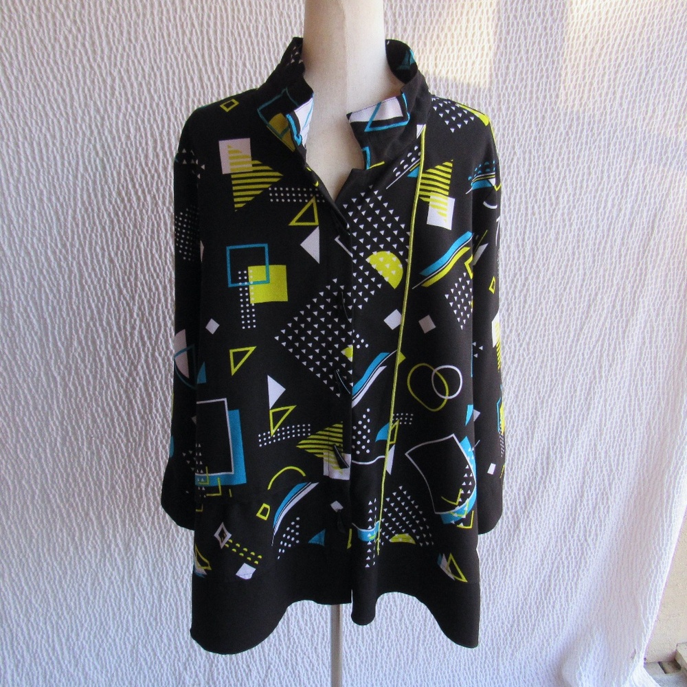 Ali Miles 2X Tunic Top Black Wirel Neck Lagenlook Modernist Art-to-Wear